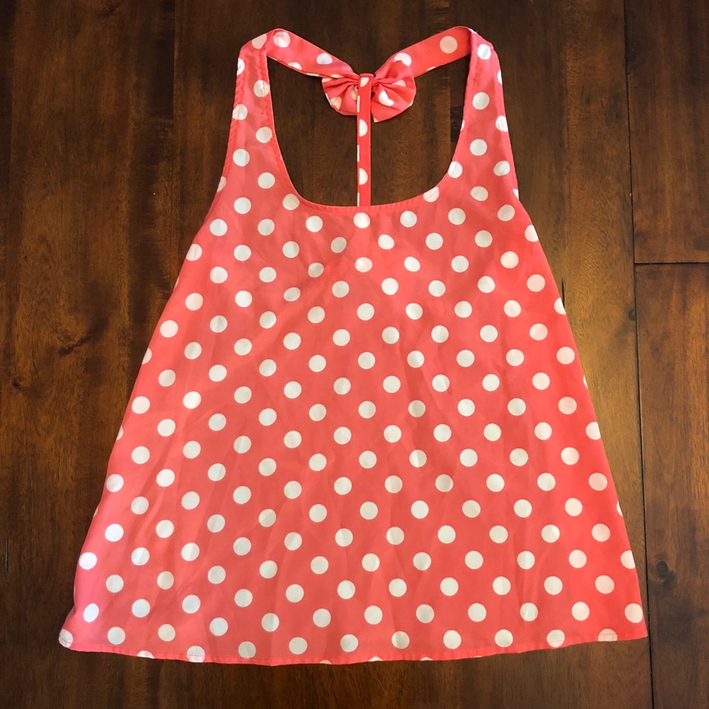 Coral Polka Dot Bow Back Tank
